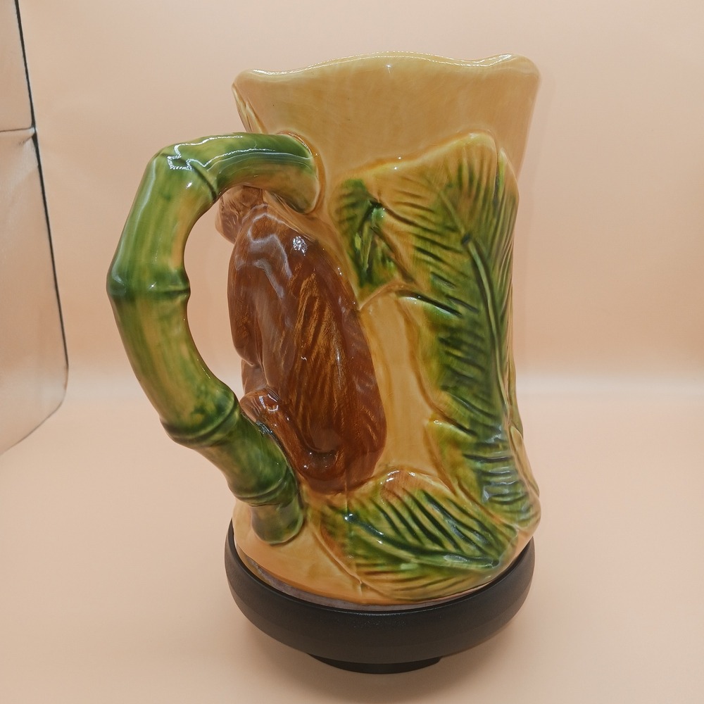 Vtg Ceramic Monkey Pitcher Bamboo Handle Tropical Jungle Palm Leaf Decor Maxcera - Picture 5 of 8